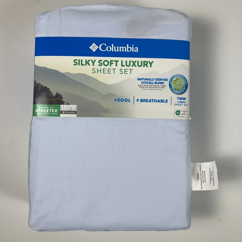 Columbia Silky Soft Luxury Twin Sheet Set Daydream Blue Lyocell Blend 3 Piece